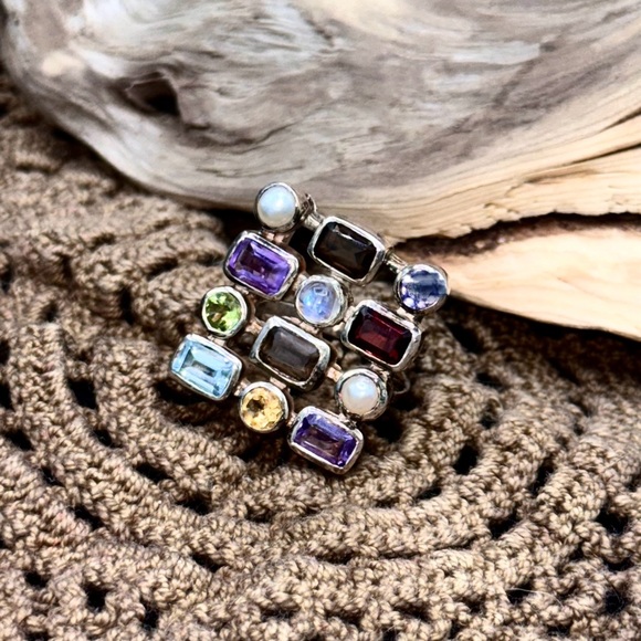 Sterling Silver Multi Gemstone Statement Ring-2 - Picture 4 of 6